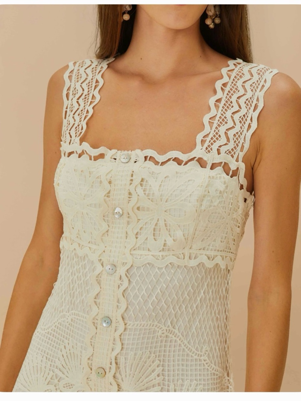 Cream Lace Button-Front Women's Dress - Picture 12 of 13
